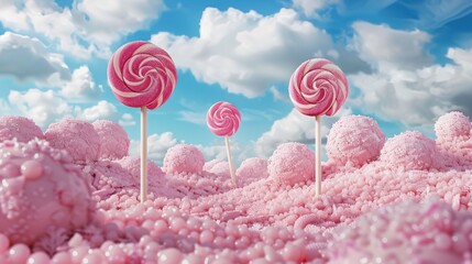 Pink Lollipops in a Candyland Landscape - Powered by Adobe