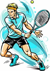 Tennis Player in Action: Powerful Forehand Swing, ideal for use in sports training materials, tennis club promotions, athletic magazines, or motivational sports content.