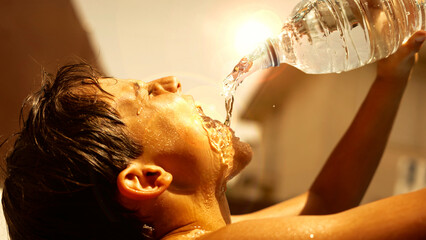 People suffering heat wave day in summer under direct sunlight