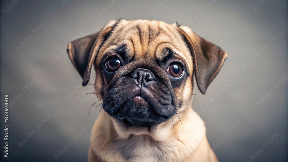 Sticker Adorable pug puppy giving a loving gaze, pug, puppy, cute, lovely, purebred, dog, pet, affectionate, adorable, small, sweet