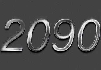 Chrome metal 3D number design of 2090 on grey background.