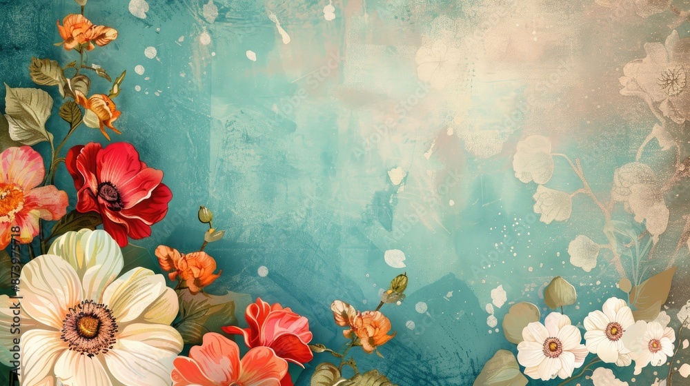 Sticker Background of vintage colored flowers