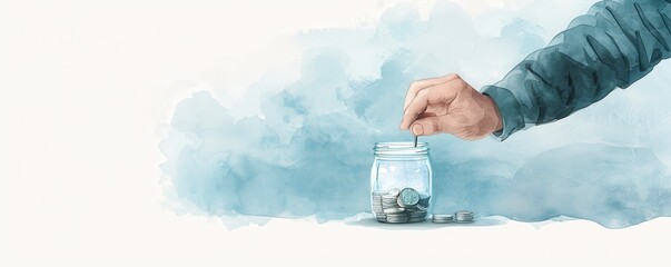Savings plan, person calculating finances, careful and optimistic, Watercolor style