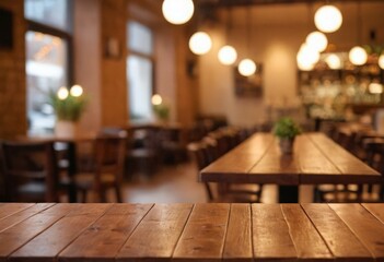 Wooden board empty table in front of blurred background  Mockup restaurants, Kitchen, sea beach, Nature