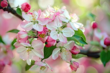 Obraz premium Apple Blossom. Pink and White Flowers Blooming on Tree in Springtime