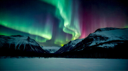 Naklejka premium Aurora borealis in the mountains