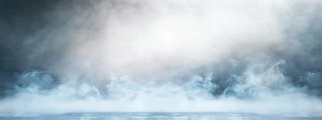 Obraz premium A white stage with blue smoke below, resembling fog on the floor, in a brightly lit room.