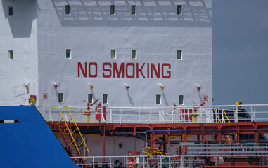 no smoking sign on an oil tanker ship