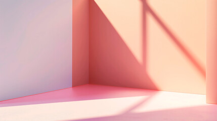 Obraz premium Pink room with moody shadows and empty space for text or product presentation.