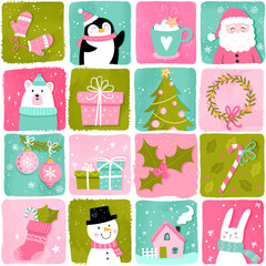 Lovely christmas seamless pattern, cute characters and decoration, great for wrapping paper, textiles, banners, wallpapers - vector design