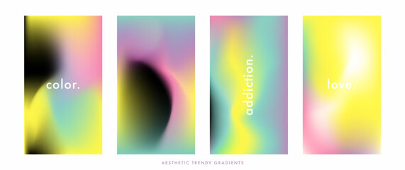 Aesthetic futuristic gradient post frame. Neon colors. Blurry vector story set. Colorful gradient story template for social media post. Gradient design for poster, stories banner. Vector texture