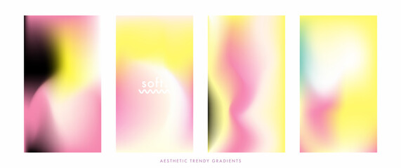 Obraz premium Blurry vector story set. Colorful gradient story template for social media post. Gradient cover template design for poster, stories banner. Aesthetic futuristic gradient post frame. Vector texture