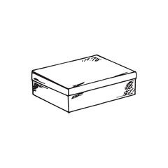Hand-drawn closed box. Craft box in sketch style. Isolated on white.