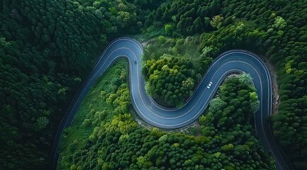 Fototapeta premium Scenic winding road through a lush green forest