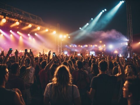 crowd partying stage lights live concert summer musi 0