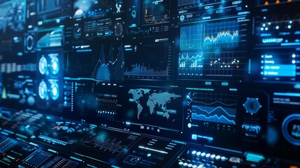 Fototapeta premium Advanced digital workflow diagram in blue seamless technology integration for business operations