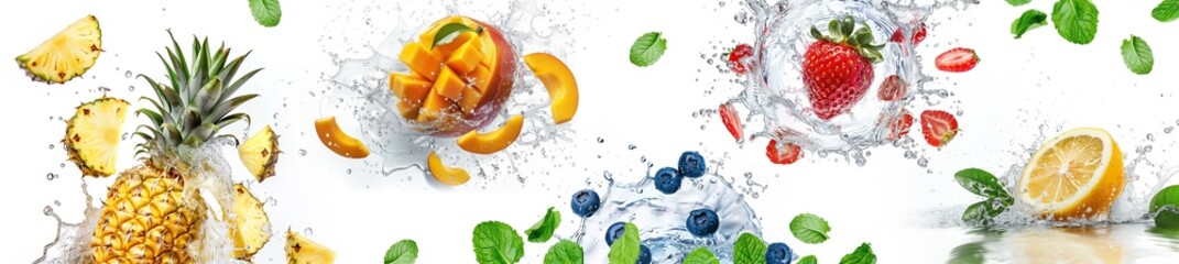 High Quality fruit compilation with watersplashes isolated on white