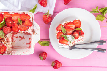 Summer strawberry tiramisu dessert
