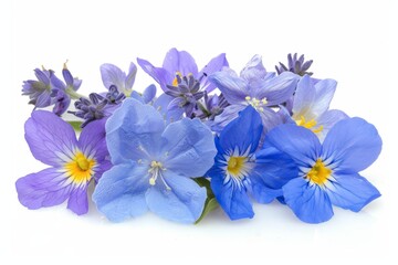 Obraz premium Artistic arrangement of blue and yellow flowers on a white background