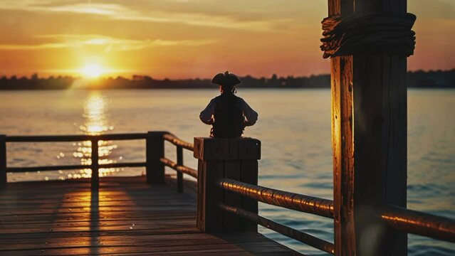 A pirate is relaxing on the beach, 4K virtual video animation background loops infinitely