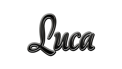 black metal 3d design of name Luca on white background.