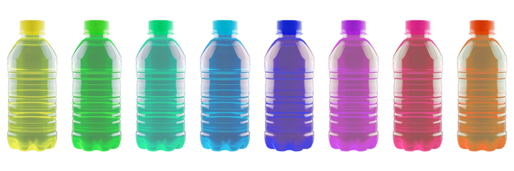 Colored plastic bottles isolated on transparent background