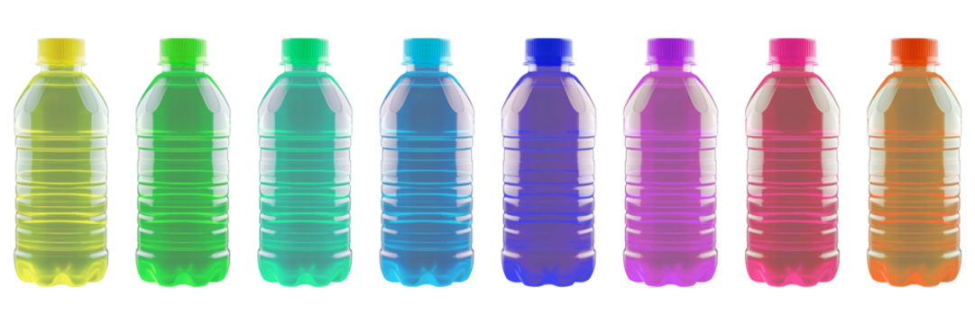 Colored plastic bottles isolated on transparent background