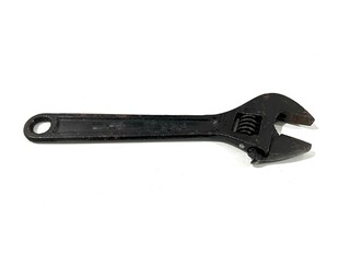 Black painted wrench with adjustable spanner or crescent isolated on white background
