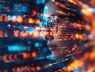 tech professional or hacker with a digital background featuring cybersecurity elements and code.