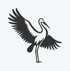 Majestic Stork Silhouette, Graceful Elegance in Flight white background
