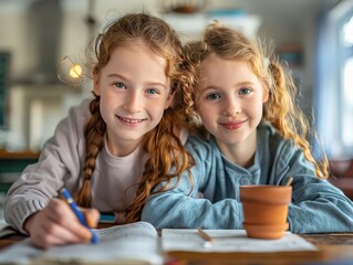 Parents and children engaged in homeschooling activities, learning together in a supportive home environment.