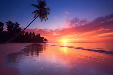 Tropical beach landscape sunset sky.