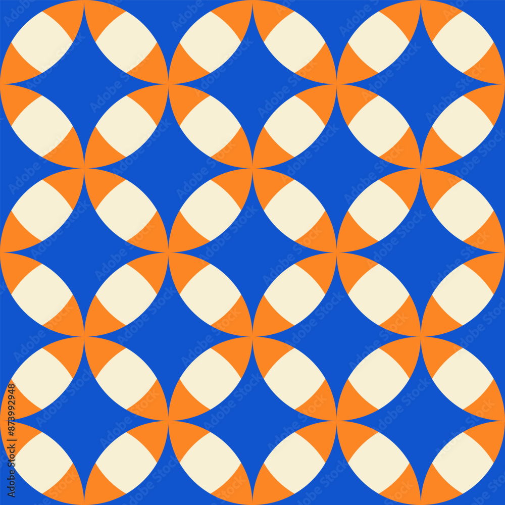 Poster trendy retro seamless pattern with geometric shapes on a blue background. modern minimal abstract ba