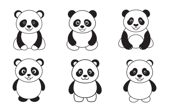 Black and White Cute Panda Vector Illustration.