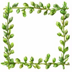 Naklejka premium Delicate Green Foliage Frame with Blossoms