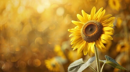 Naklejka premium Close-up of a sunflower with a golden bokeh background