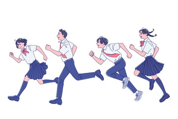 笑顔で走り出す男女の学生