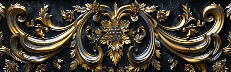 Exquisite Vintage Baroque Wallpaper in Gold and Black