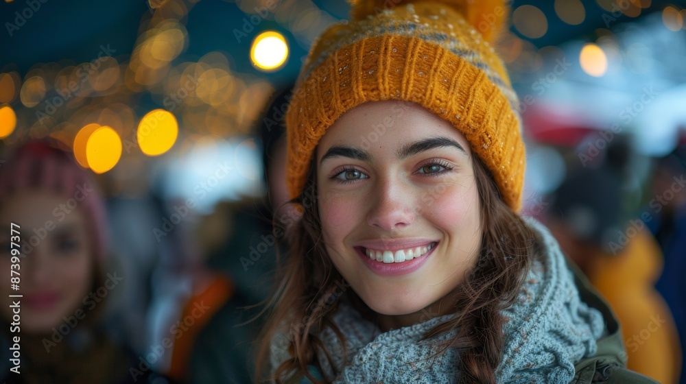 Wall mural Smiling Woman in Winter Attire - Generative AI