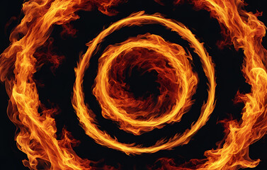 Abstract fire and water fiery circle on a black background , Fire word close up engulfed in flames against black backdrop evokes fiery intensity
