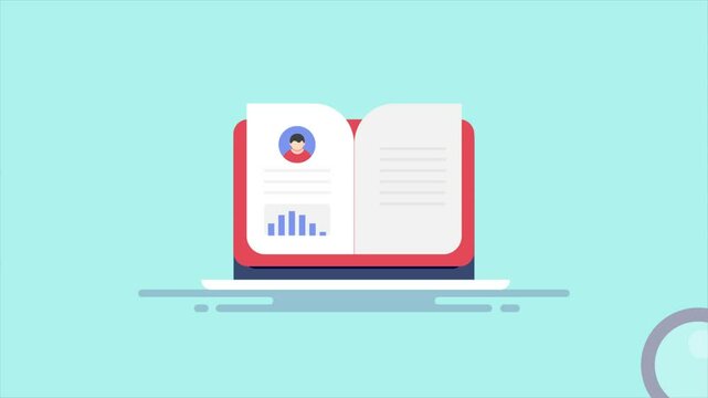 Online education virtual tutorial on screen, e-learning program conceptual video animation.