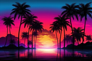 Obraz premium Palm trees sky silhouette landscape.