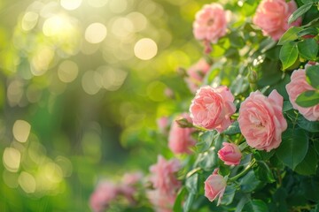 Obraz premium Pink roses in the garden outdoors blossom nature.