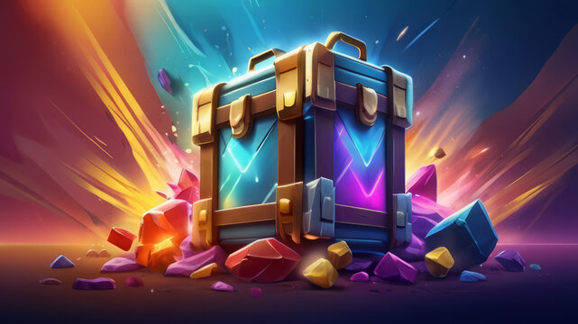 Loot box in mobile game. Chest mobile game asset.