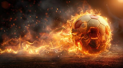 Fototapeta premium Soccer ball flying on fire isolated on transparent background