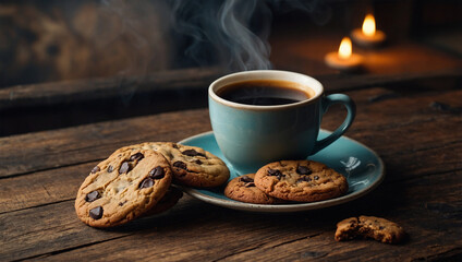 A cup of coffee with a plate of cake