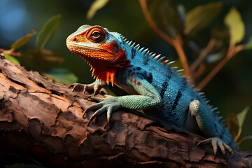 Obraz premium Visually Striking Depiction of a Vibrantly Colored Agama Lizard Amidst its Natural Habitat