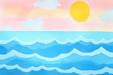 Cute sky and sea illustration transportation painting outdoors.