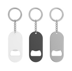 Blank opener keychain template mockup 3d illustration.