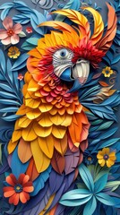 Naklejka premium Vibrant paper cut of a colorful parrot.